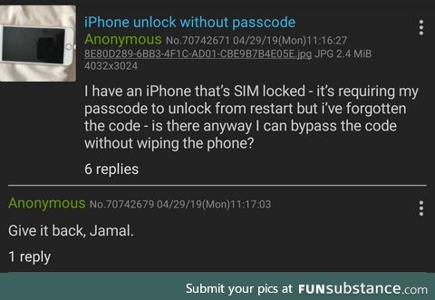 Anon wants to bypass passcode