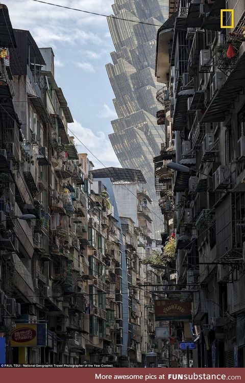 This looks like "Inception" but its a real photo from the streets of Macau