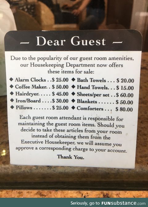 This hotel is tired of people stealing their stuff