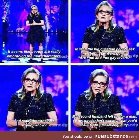 Carrie Fisher asked about Finn and Poe