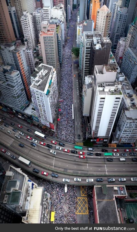 Arial view of the protests in Hong Kong