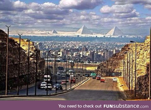 A view of the pyramids from the center of Cairo