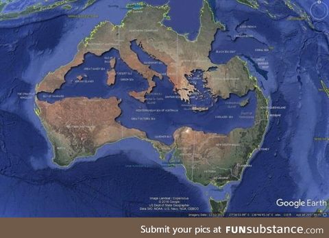 The Mediterranean Sea fits perfectly inside Australia