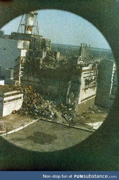 First picture taken of Chernobyl's reactor 4. Taken only 14 hours after the