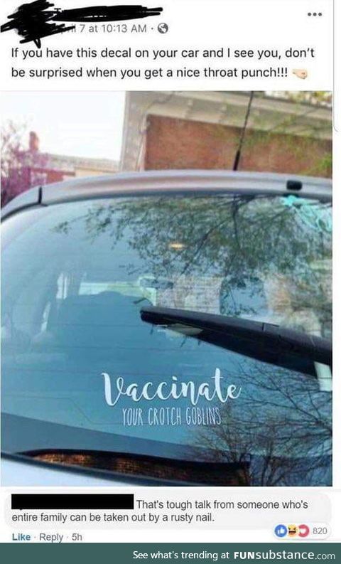 Breaking News:Soccer anti vaxx mom offended by a f**king decal window sticker