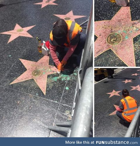 Trashing the Donald Trump star. Political stuff aside trashing public property is trashy