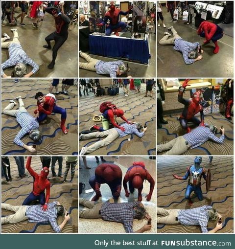 This guy went to ComicCon dressed as Uncle Ben and died in front of every Spider Man he