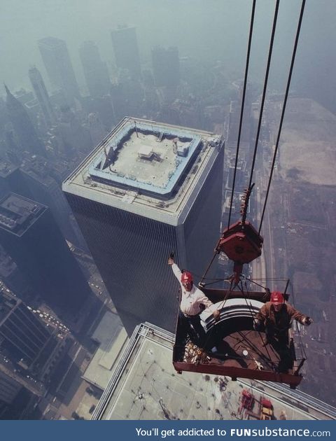 Installing the antenna on the North Tower of the World Trade Center