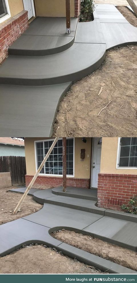 The curves in this freshly set concrete walkway