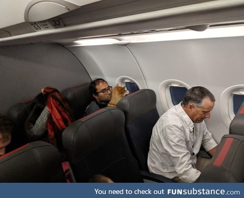 Service pup keeping his best bud safe on a long 6 hour flight