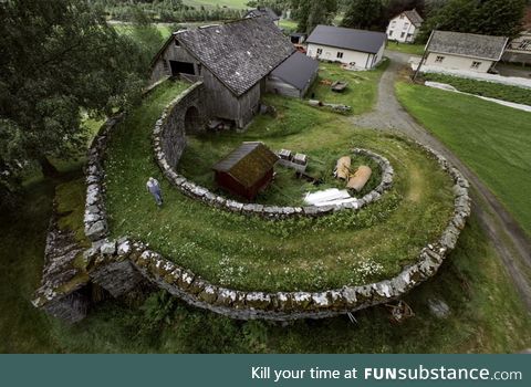 A stone ramp used to load material to the second floor of a barn