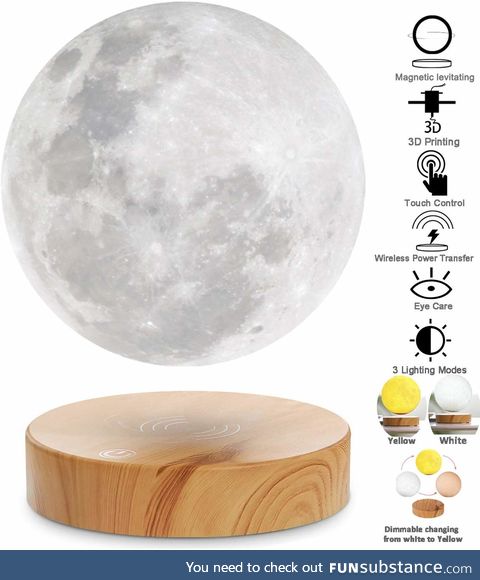 Levitating Moon Lamp,Floating and Spinning in Air Freely with 3D Printing LED Moon Lamp