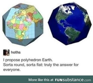 Guys the earth is actually a polyhedron.. Go away flat and round earthers