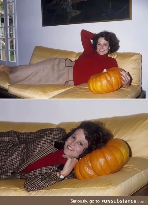 Sigourney Weaver has a thing for punkins, circa 1985