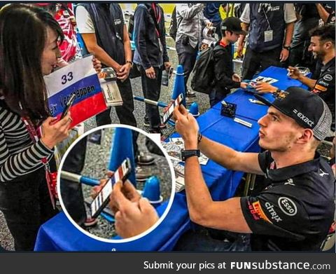 Max Verstappen, Dutch F1 driver, correcting a fan that messed up the flags