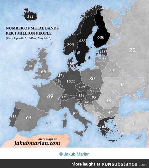 0.25% of the Finish population is in a metal band