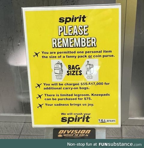 Fake Spirit Airlines Signs put up at the airport