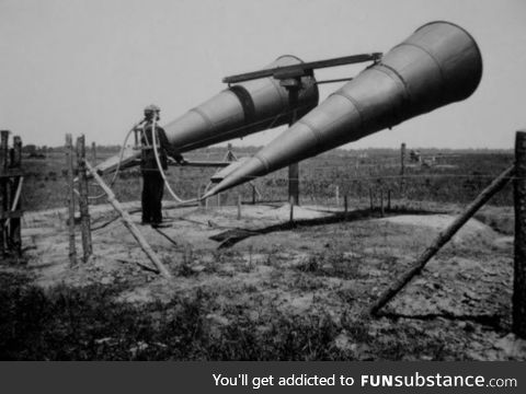 A French soldier listening for incoming aircraft circa WWI