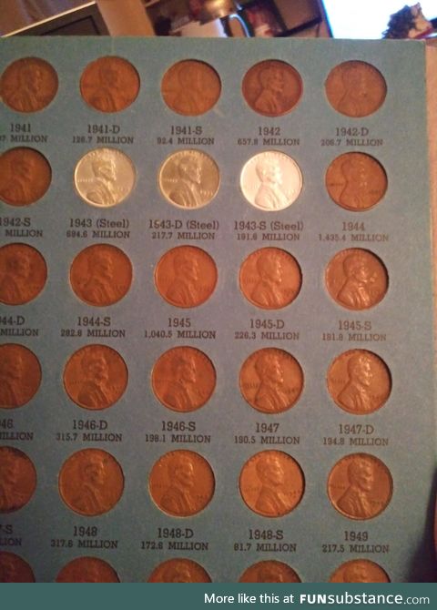 A few steel pennies from the copper shortage during WWII