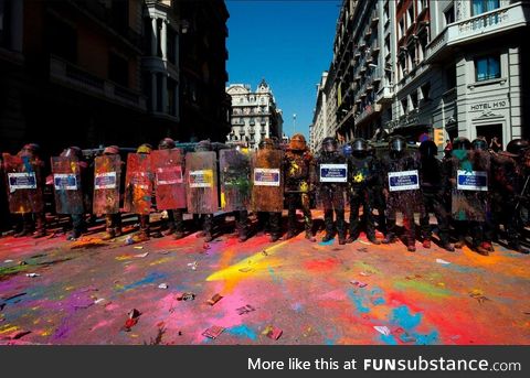 Protesters in Barcelona are using their artistic abilities