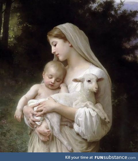 Cute Mary, Jesus, and lamb