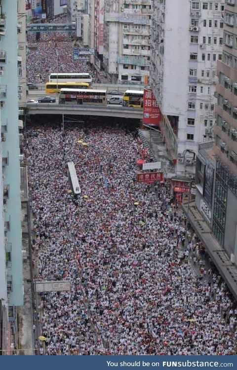 Up to a million people protest in Hong Kong (population: 7.5M) against a proposed