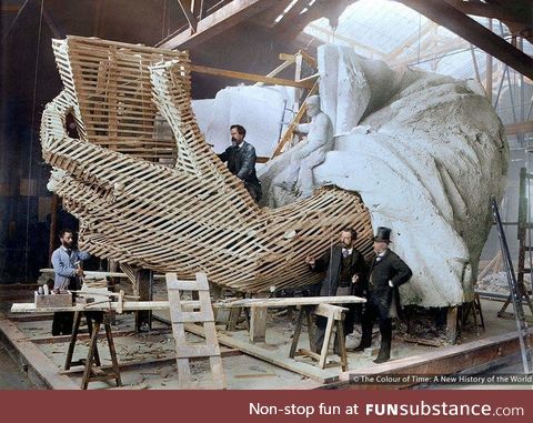 Building the Statue of Liberty,Paris, 1881. (Colourized)