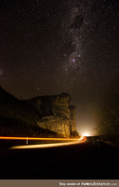 Frog Rock, New Zealand. Passing truck