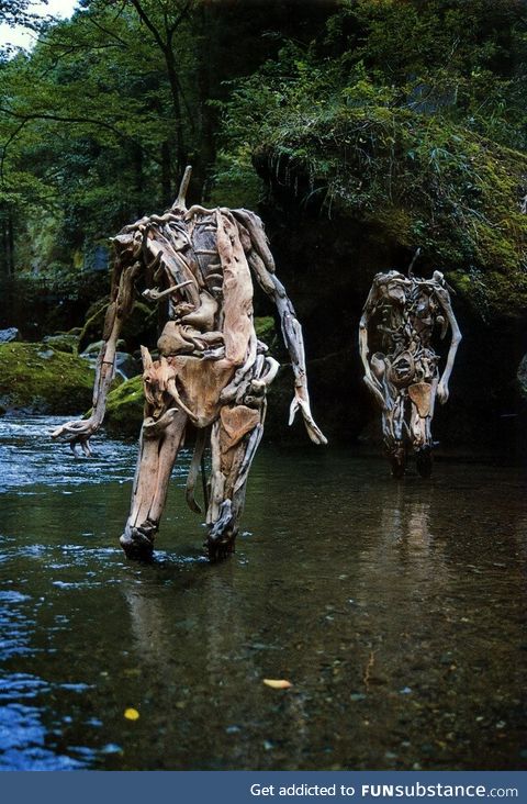 Haunting driftwood sculptures by japanese artist nagato iwasaki