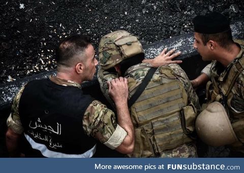 A Lebanese soldier crying after being forced to attack peacful protesters