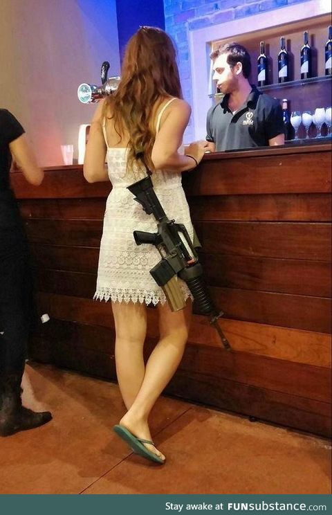 In Israel, if you are in the active military you must carry your weapon with you at all