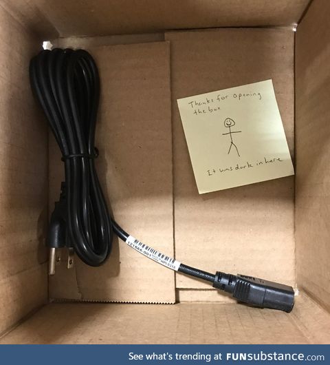 Had to send a user a new monitor power cord. Decided to leave them a surprise in the box