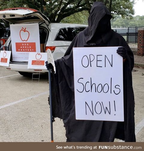 Grim Reaper protesting to open scools in Houston