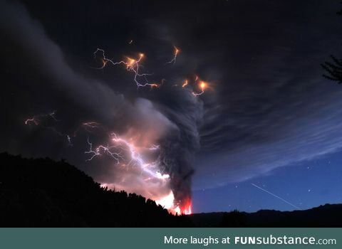 Lightning bolts strike around volcanic chain near Osorno city in Chile, 2011