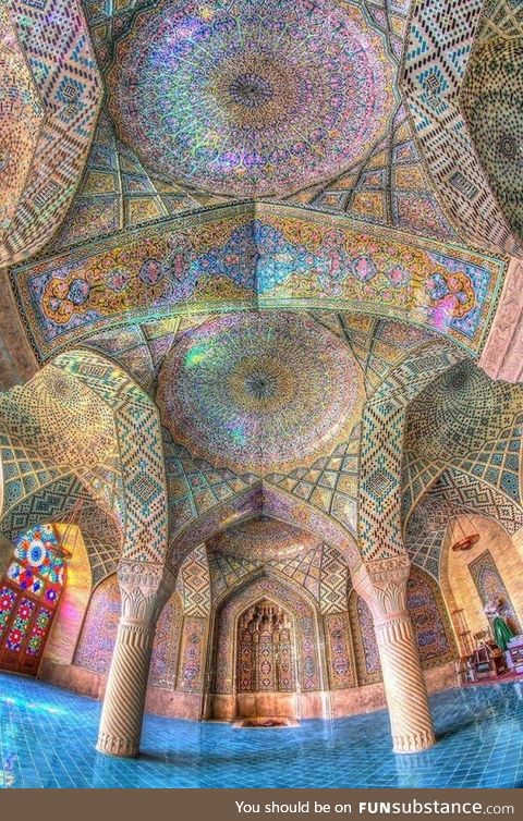 The pink mosque's kaleidoscope interior. Trippy