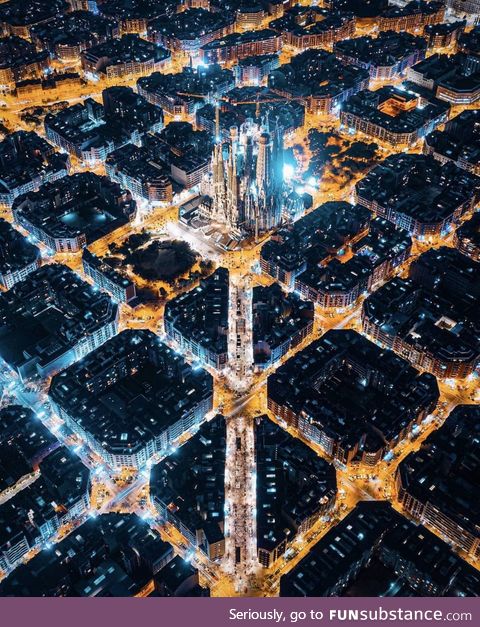 Night shot of Barcelona, Spain