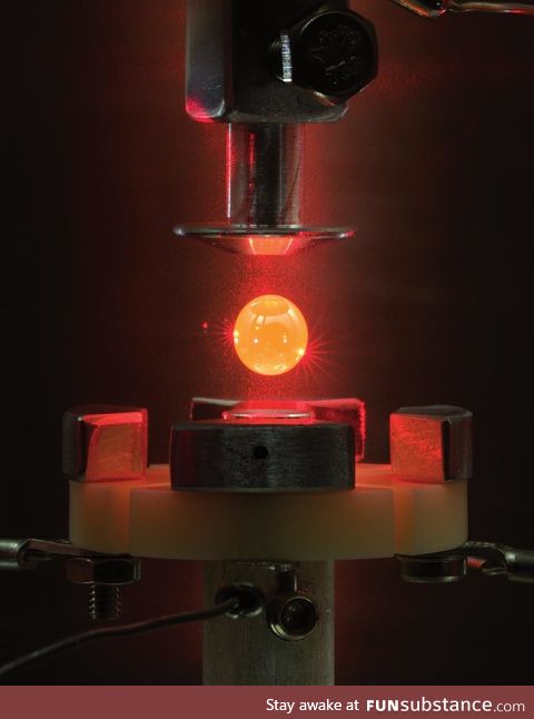 Electrostatically levitated molten metal droplet in a laser furnace