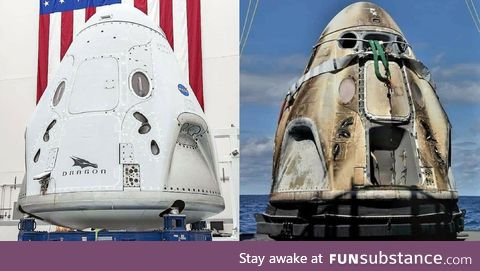 Crew Dragon capsule before and after a trip to the ISS