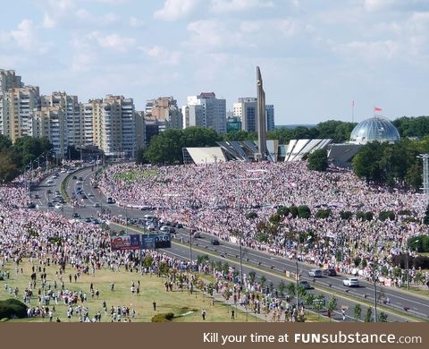 The biggest protest in the history of Belarus is happening right now in Minsk