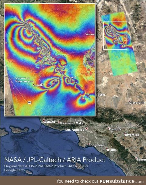 Map showing ground deformation after the recent earthquakes in California