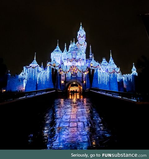 Disneyland Castle at midnight on Christmas 2019