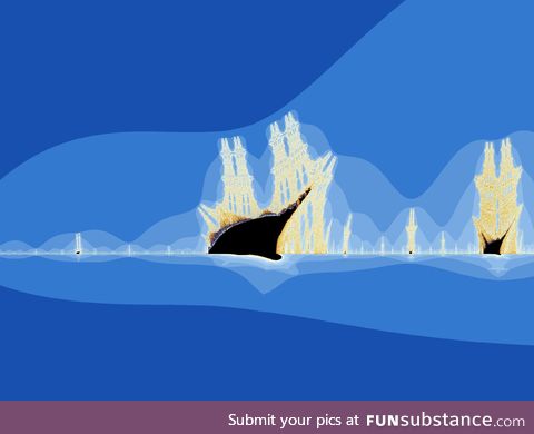 The “burning ship” fractal is similar to the famous Mandelbrot set fractals but