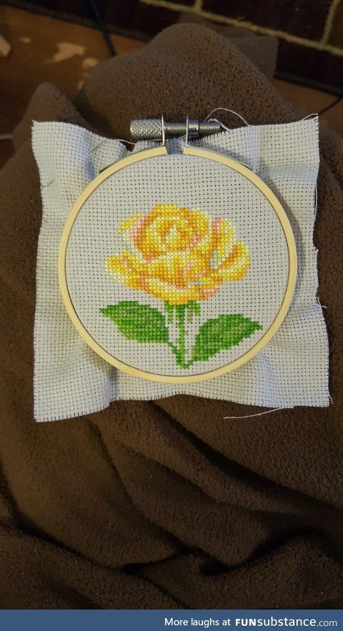 Cross Stitch Yellow Rose