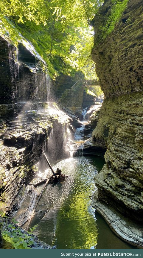 Rays of sun illuminating the gorge - Watkins Glen, NY [OC]