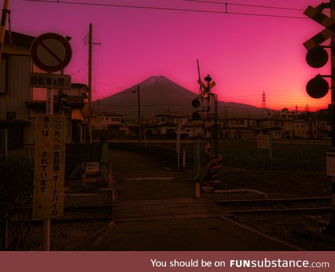 Mt fuji pink sky