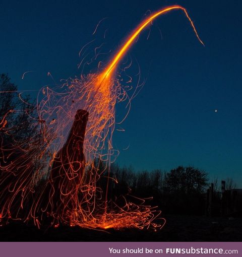 Long exposure of a bottle rocket taking off