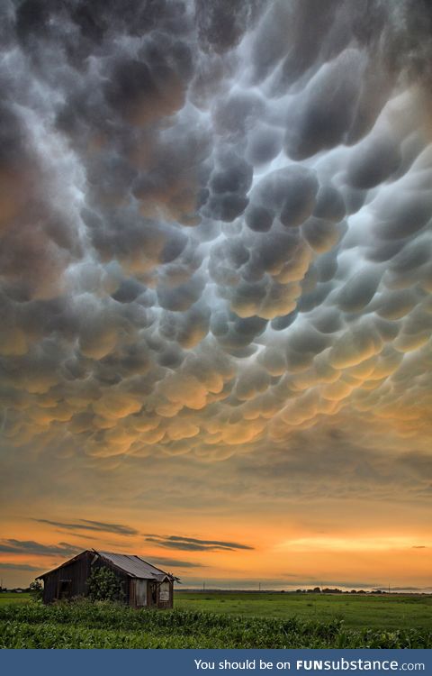 Mammatus clouds at sunset over parts of Texas