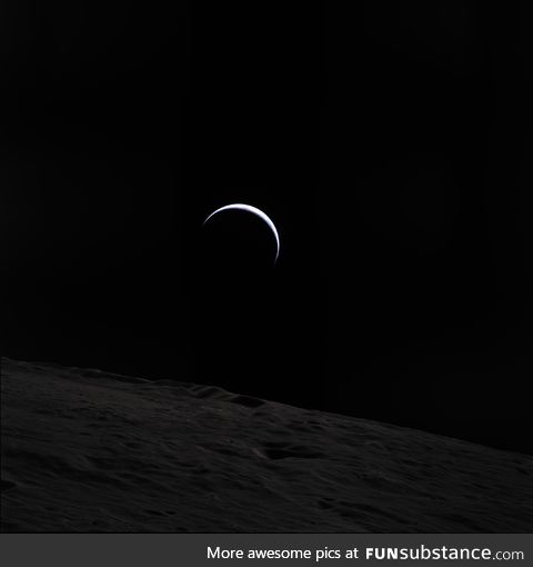 A crescent Earth seen from the Moon