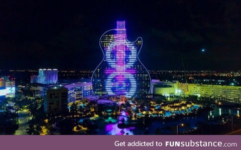 Not an 80s pop album cover or a Photoshop but the first guitar-shaped hotel in the world