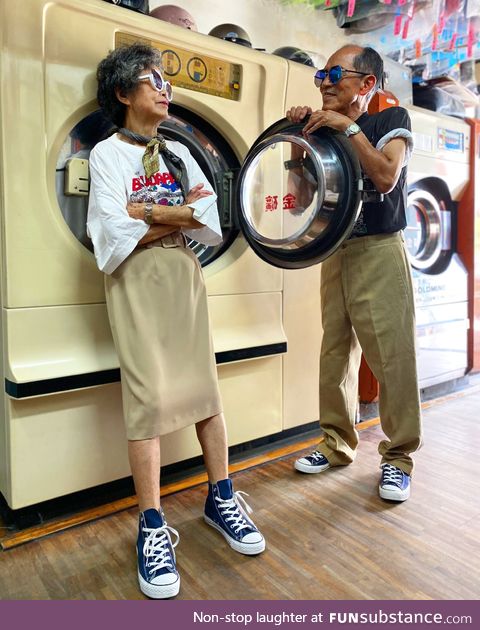 83 & 84-year-old couple model clothes forgotten at their laundry shop in Taiwan